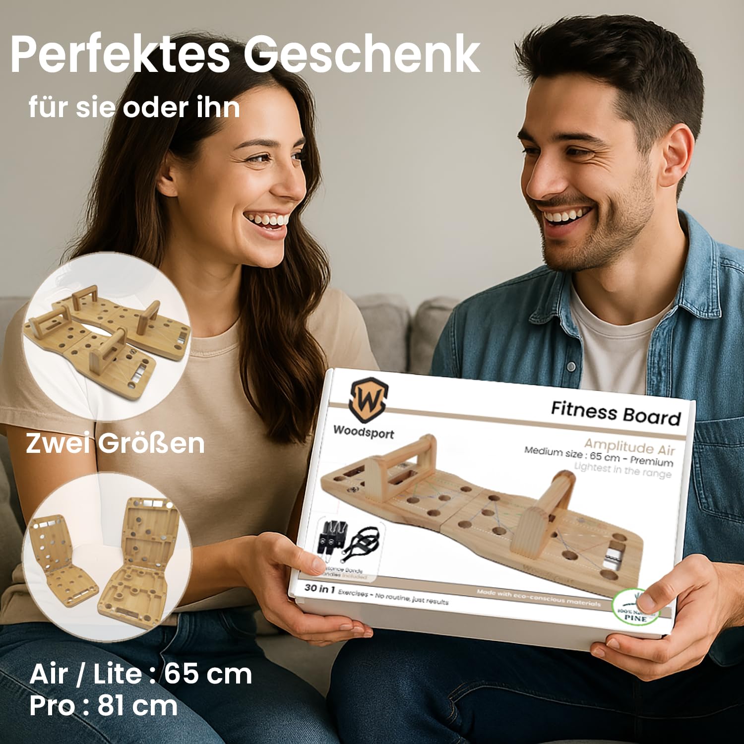 Amplitude – Premium Liegestützbrett/Push up Board aus Holz für Home gym – Klappbares Fitnessgerät für Zuhause – inkl. resistance bands + 30-in-1 Trainingsanleitung