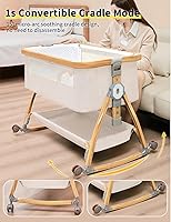 Vista 6 de bonbay Moisés de bebé, moisés de noche para bebé, 4 en 1, moisés portátil con ruedas, mosquitero y cesta de almacenamiento, cuna mecedora ajustable