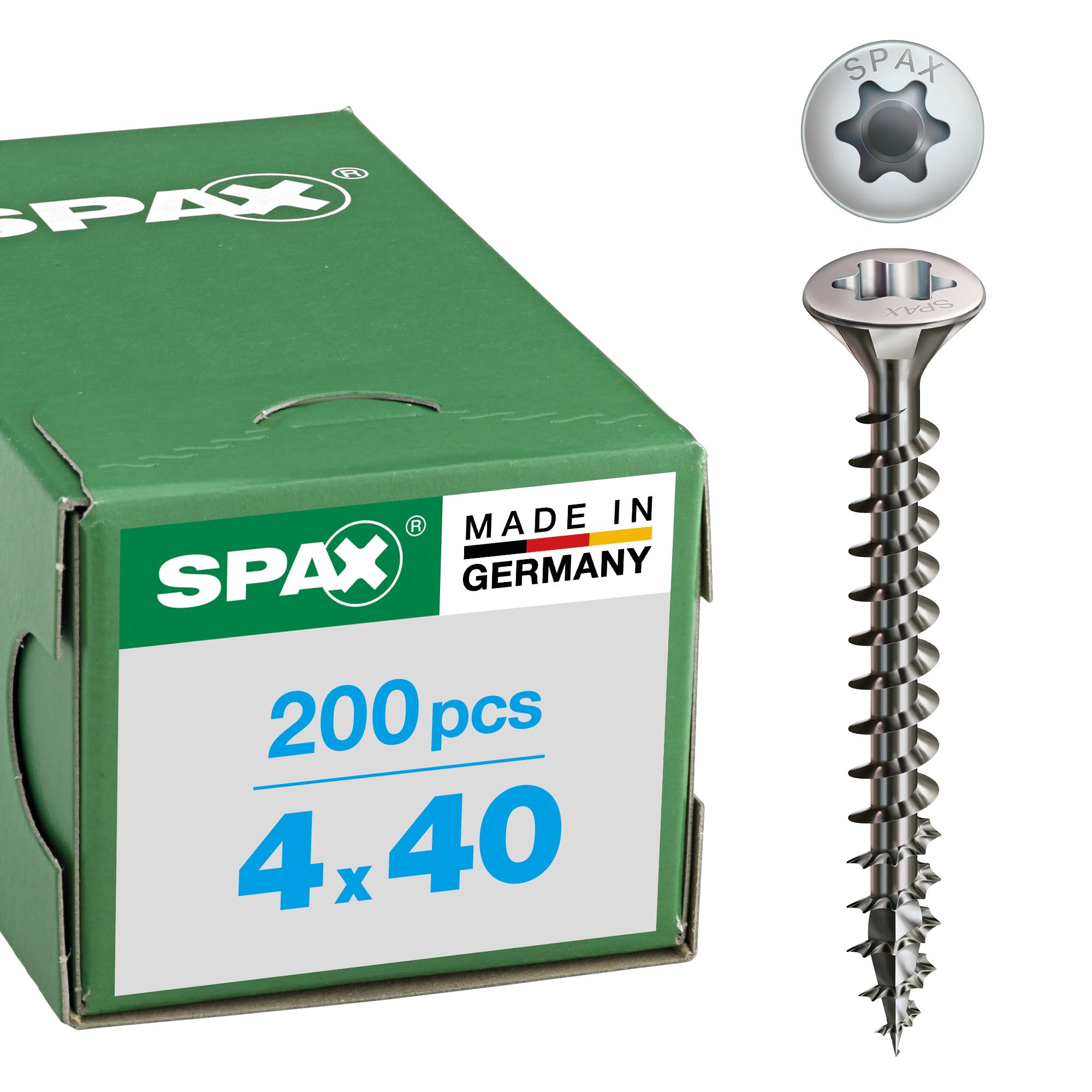Spax Edelstahl Rostfrei A2 0627000400403 T-Star Plus Universal Screw 4.0 X 40 Mm Stainless Steel A2 Pack Of 200, Lens Countersunk Head/Fully Threaded/4Cut,
