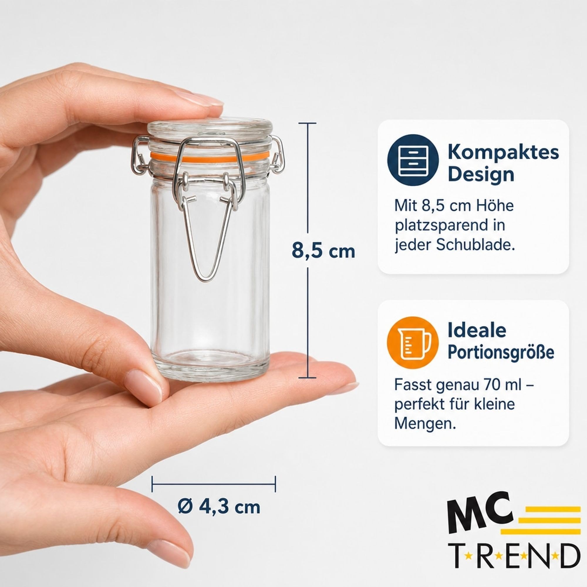 MC-Trend 24er Set Einmachglas mit Gummiring und Bügelverschluss Größe: 70ml Vorratsglas (24)