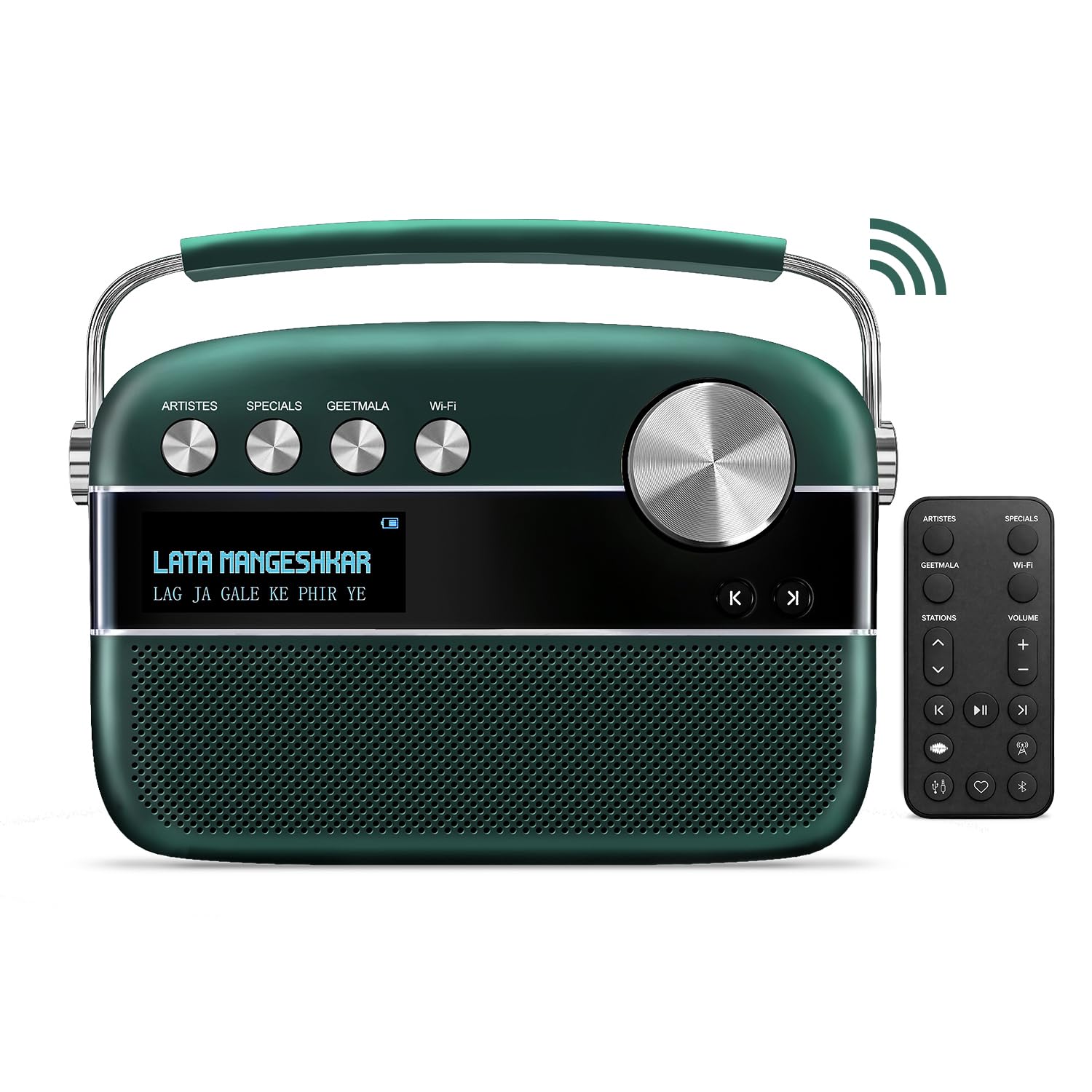 Saregama Carvaan 2.0 Hindi Portable Music Player 5000 Pre-Loaded Songs with Podcast, FM/BT/AUX (Emerald Green)-picture-10