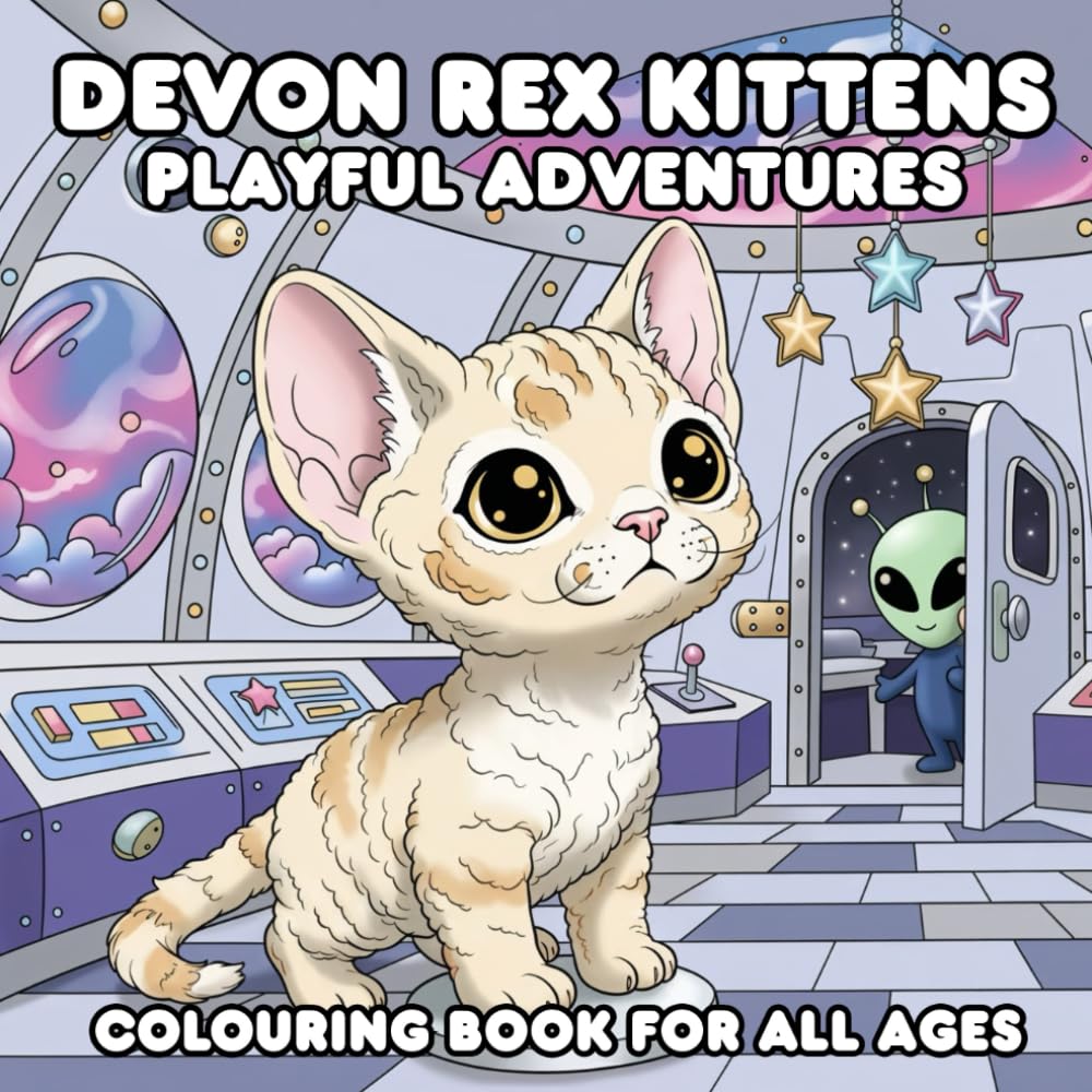 Devon Rex Kittens Playful Adventures Colouring Book for All Ages: 51 Illustrations with a Glossy Cover