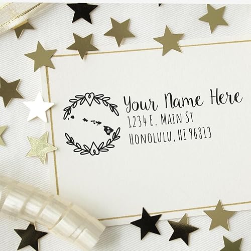 Miniatura 209 de State Love - Sello de dirección autoentintado para Texas, caja rosa, púrpura o negra, impresiones limpias y nítidas, diseño rectangular, tamaño 7/8