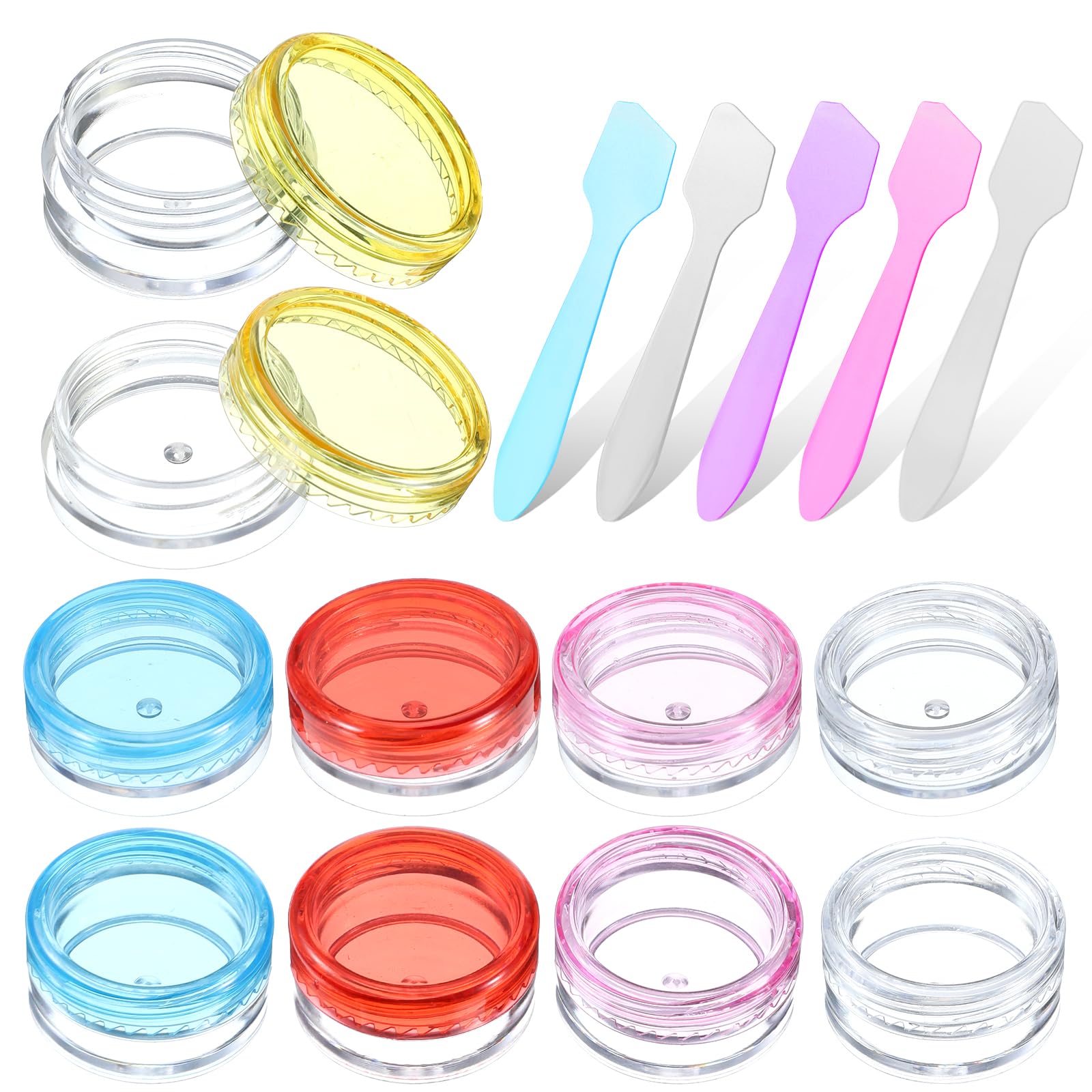 Photo 1 of 10 Pcs Sample Containers with Lids, Refillable Makeup Samples Container, Travel Containers for Creams, Mini Travel Jars, Clear Sample Pots with Mini Spatulas for Toiletries, Creams, (2 Sizes, 2g, 5g)