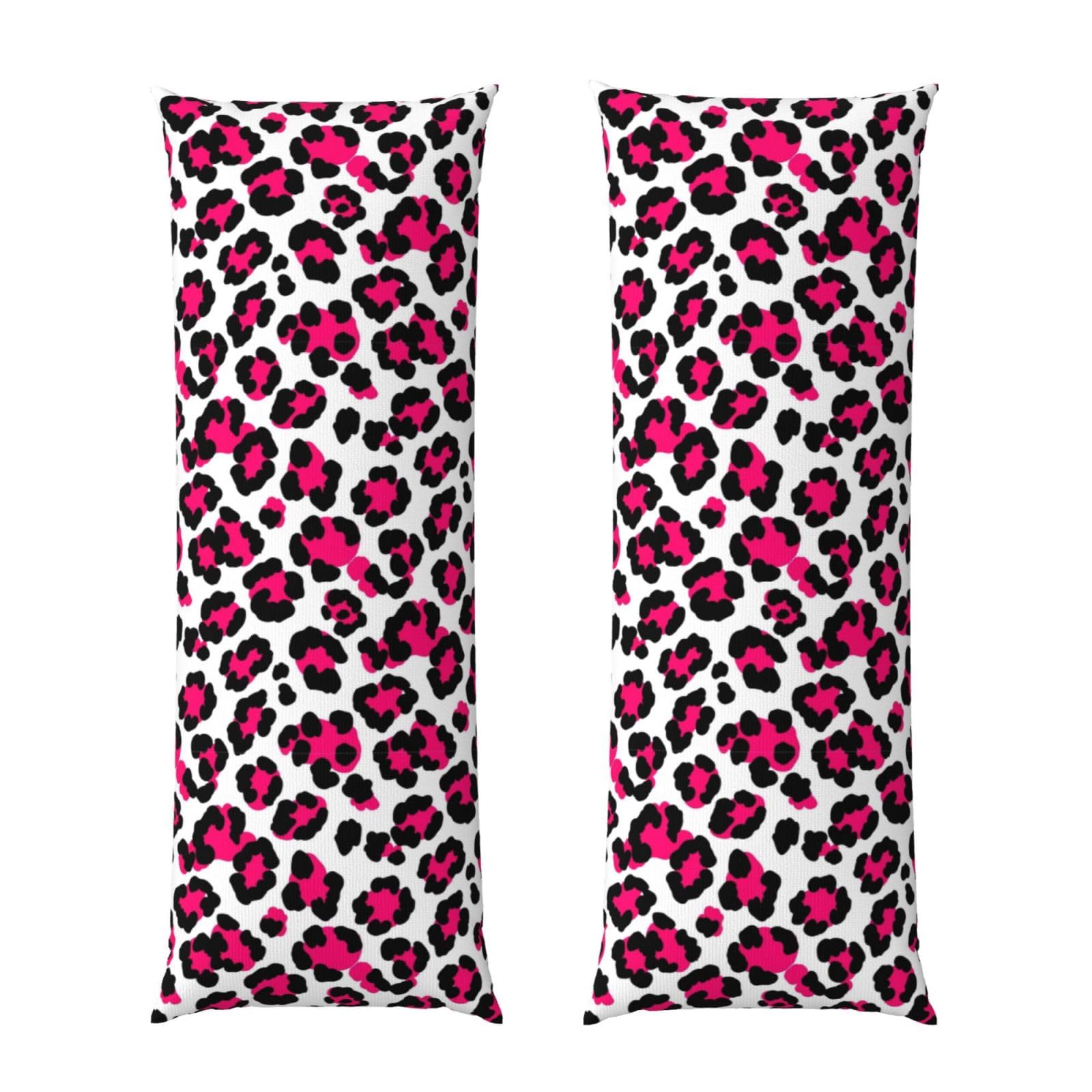 Long Pillowcase 20x54, White Pink Cheetah Leopard Print, Soft Velvet Pillow Cover with Hidden Zipper, Plush Cushion Protector for Bedroom Sofa Couch Sleeping