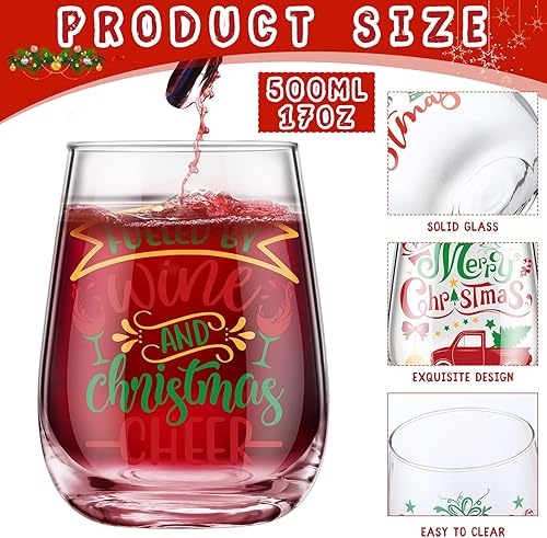 Miniatura 2 de Uiifan 12 Pcs Christmas Stemless Wine Glasses 17 oz Xmas Funny Drinking Wine Glasses Wine Tumbler Bulk Idea Gift for Women Friends Men Lover