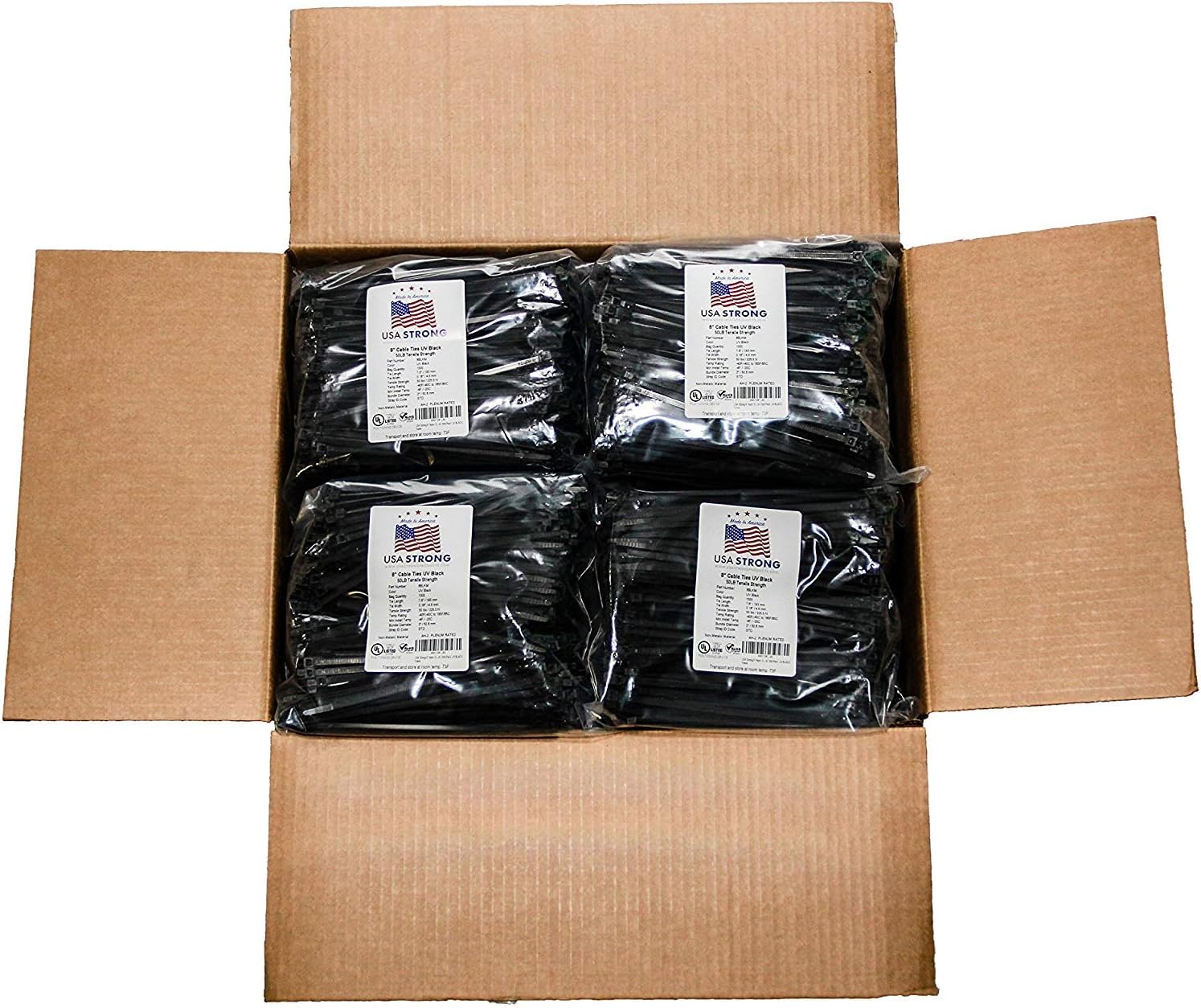 Cable Ties. Standard Duty 7.6 Inch Premium Nylon Wire Management Zip-Ties. 50 LB Tensile Strength USA Strong Cable Ties (100 Pack, UV Black)