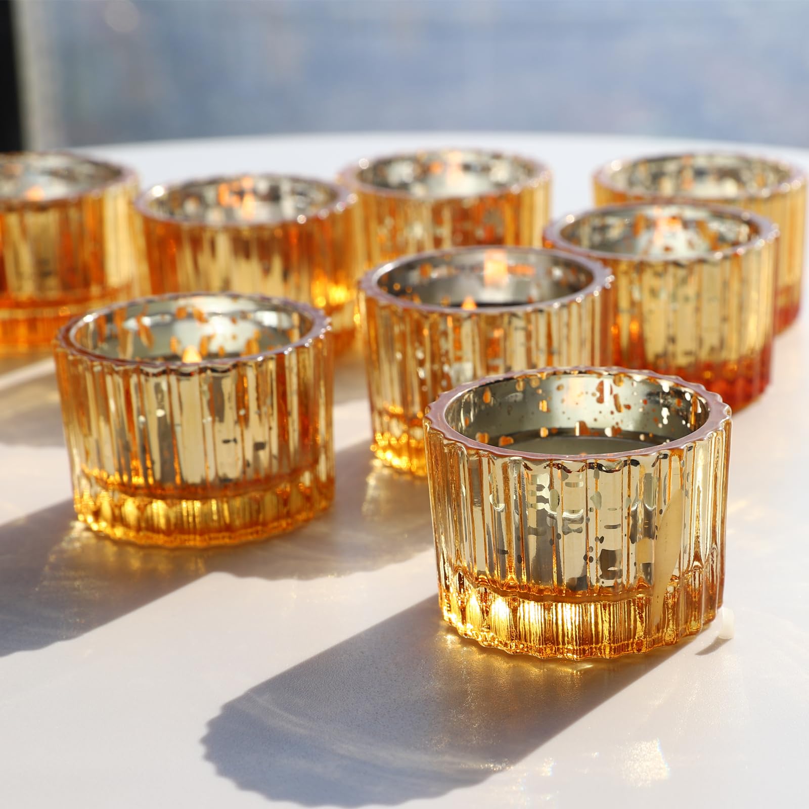 12 Pack Gold Glass Votive Candle Holders | 3.5 Inch Round Tealight Holders For Wedding & Centerpiece