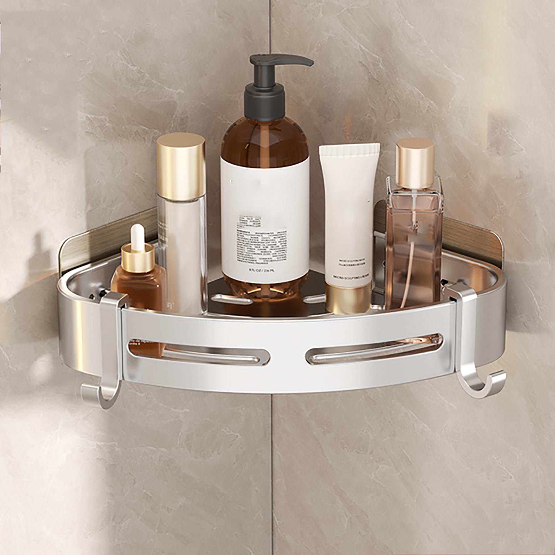 SRURLLUG Corner Shower Caddy Adhesive No Drilling Stainless Steel Shower Storage Rack Large Capacity Corner Shower Shelves Wall