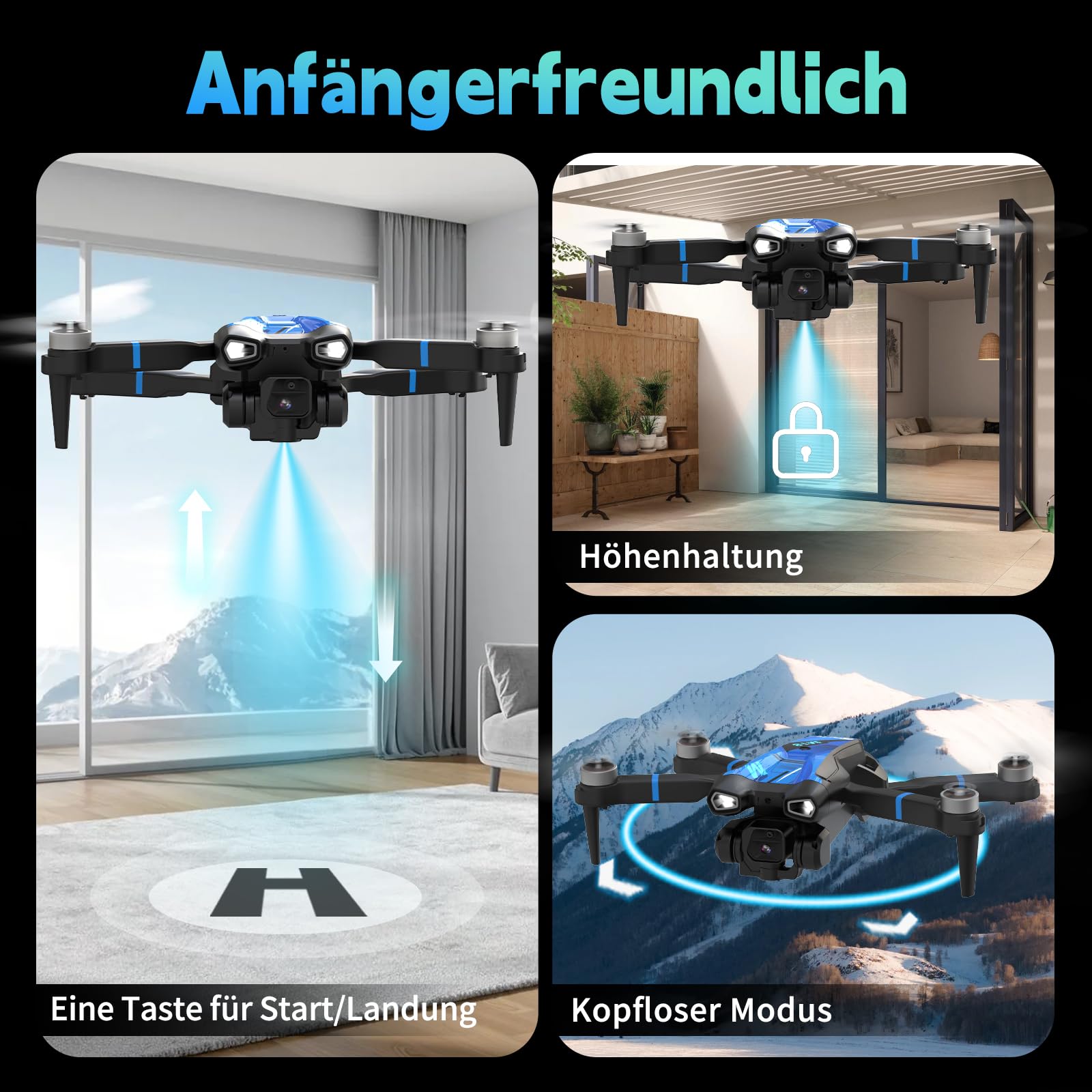 Drohne mit 4K Kamera Mini Drohne Mit LCD Fernbedienung 3D-Rollen Wiederaufladbare LCD-Fernbedienung 3-Geschwindigkeits-Einstellungen RC Quadrocopter Faltbares für Anfänger M18LCD
