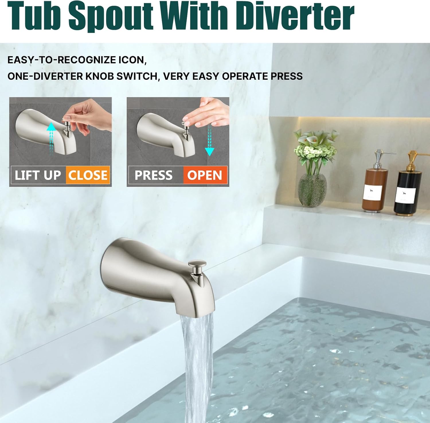 Heyalan Shower Faucet Set with Tub Spout, Bathtub and Shower Trim Kit with Valve, Single Handle Bathroom Shower Faucet Set 4 Inch Square Rainfall Shower Head, Brushed Nickel