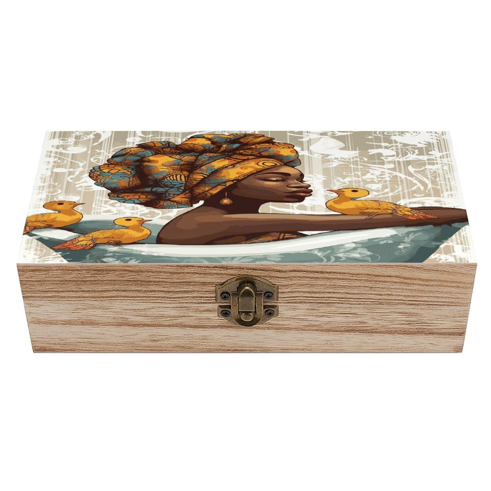 VstaDank African Girl Wooden Storage Box Wooden Keepsake Box with A Hinged Lid Fashion Memory Treasure Boxes Decorative Jewelry Case for Crafts Photo Home Decor Wood Gift Box