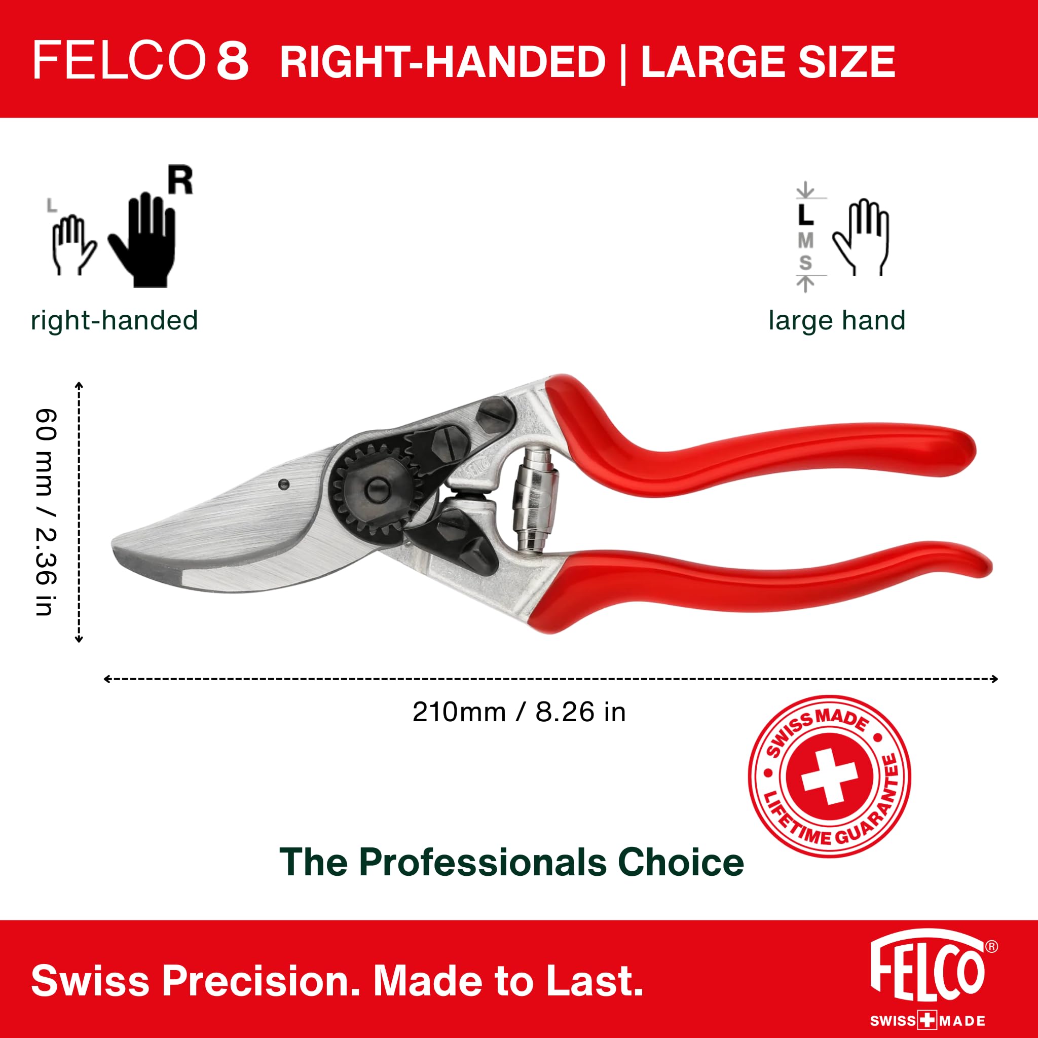 FELCO 8 Forbici da Potatura Professionali Bypass 25 mm per Mano Destra con Trapiantatore Manuale FELCO 401