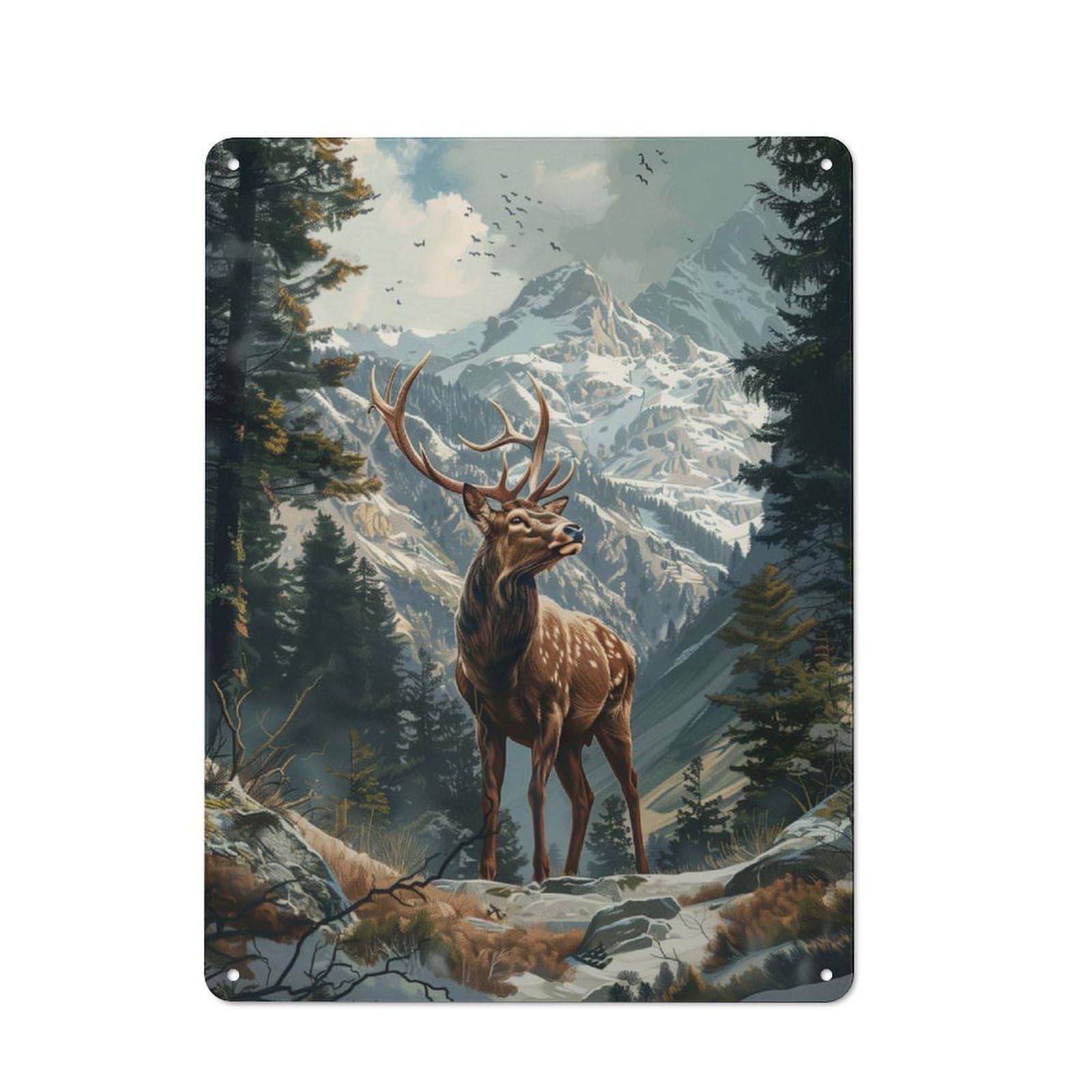 Vintage A Deer in The Forest Decorative Metal Plaque 40x30cm, Garden Room Wall Plaque for Shed, Garden Room, Porch Or Garage