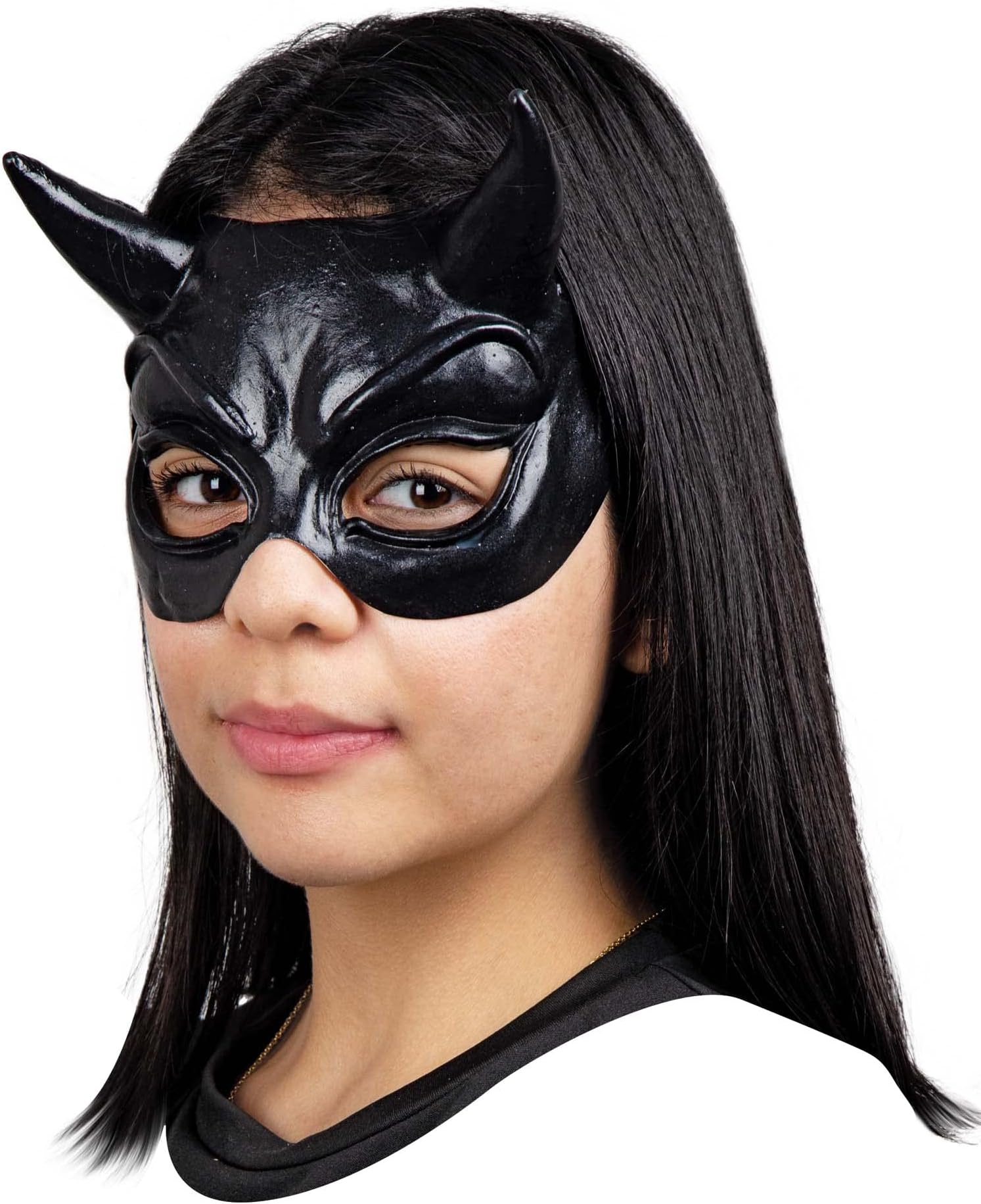 Ghoulish Productions Half Mask Black Devil Mask. Black Devil Mask. Sexy Black Devil Half Mask.Adult One Size Latex Mask. Devils Line. Ideal for Halloween and Parties