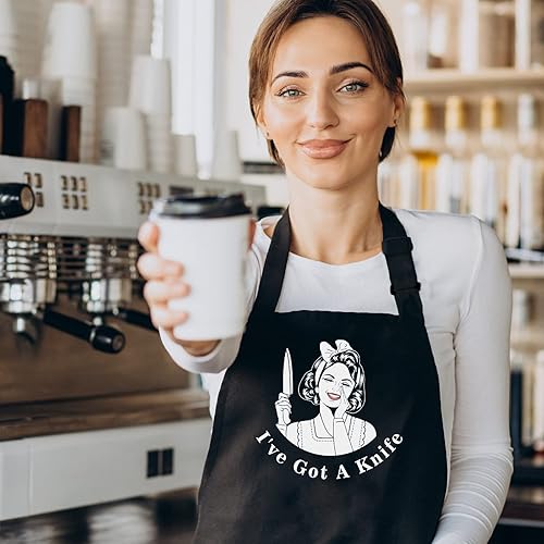 Miniatura 6 de Delantal divertido para mujer, novedoso delantal de cocina con 2 bolsillos, bonito delantal de hornear regalo para panaderos, cumpleaños,