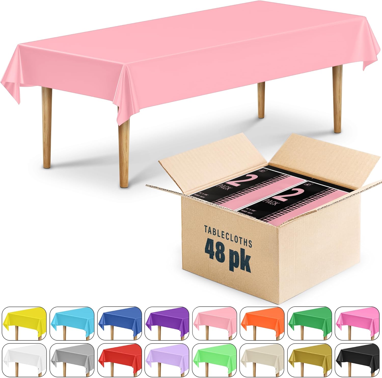 DecorRack 48 Pack Rectangular Tablecloths BPA-Free Plastic, 54 x 108 inch, Dining Table Cover Cloth for Parties, Picnic, Camping and Outdoor, Disposable or Reusable in Light Pink (48 Pack)