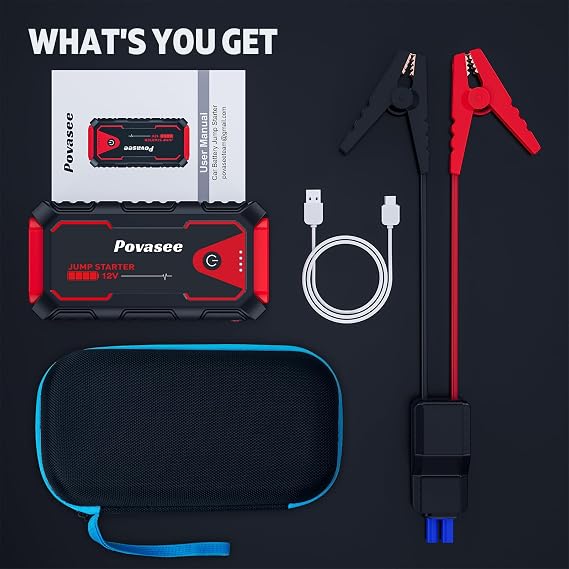 Povasee Jump Starter 5000A Car Jumper Starter, Model A30 12V Jump Box for Car Battery up to 10L Gas or 8L Diesel Engine Battery Jumper Starter Portable with USB Dual Output/LED Light/Storage Case