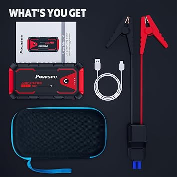 Povasee Jump Starter 5000A Car Jumper Starter, Model A30 12V Jump Box for Car Battery up to 10L Gas or 8L Diesel Engine Battery Jumper Starter Portable with USB Dual Output/LED Light/Storage Case