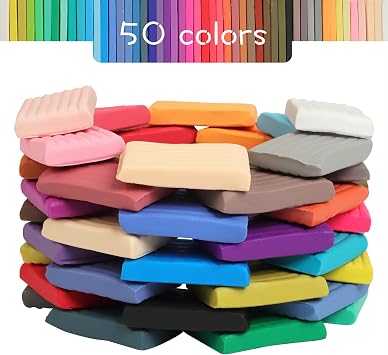 Polymer Clay 50 Colors, Modelling Clay for Kids DIY Starter Kits, Oven Baked Model Clay, Non-Toxic, Non-Sticky,with Sculpting Tools, Gift for Children and Artists.