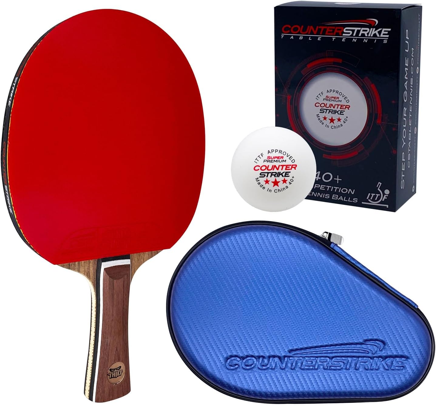 Counterstrike Thief Paddle Bundle (Includes Hard Case & 6 Balls) | Ping Pong Paddle | Offensive Table Tennis Paddle | ITTF Approved | Ping Pong Set