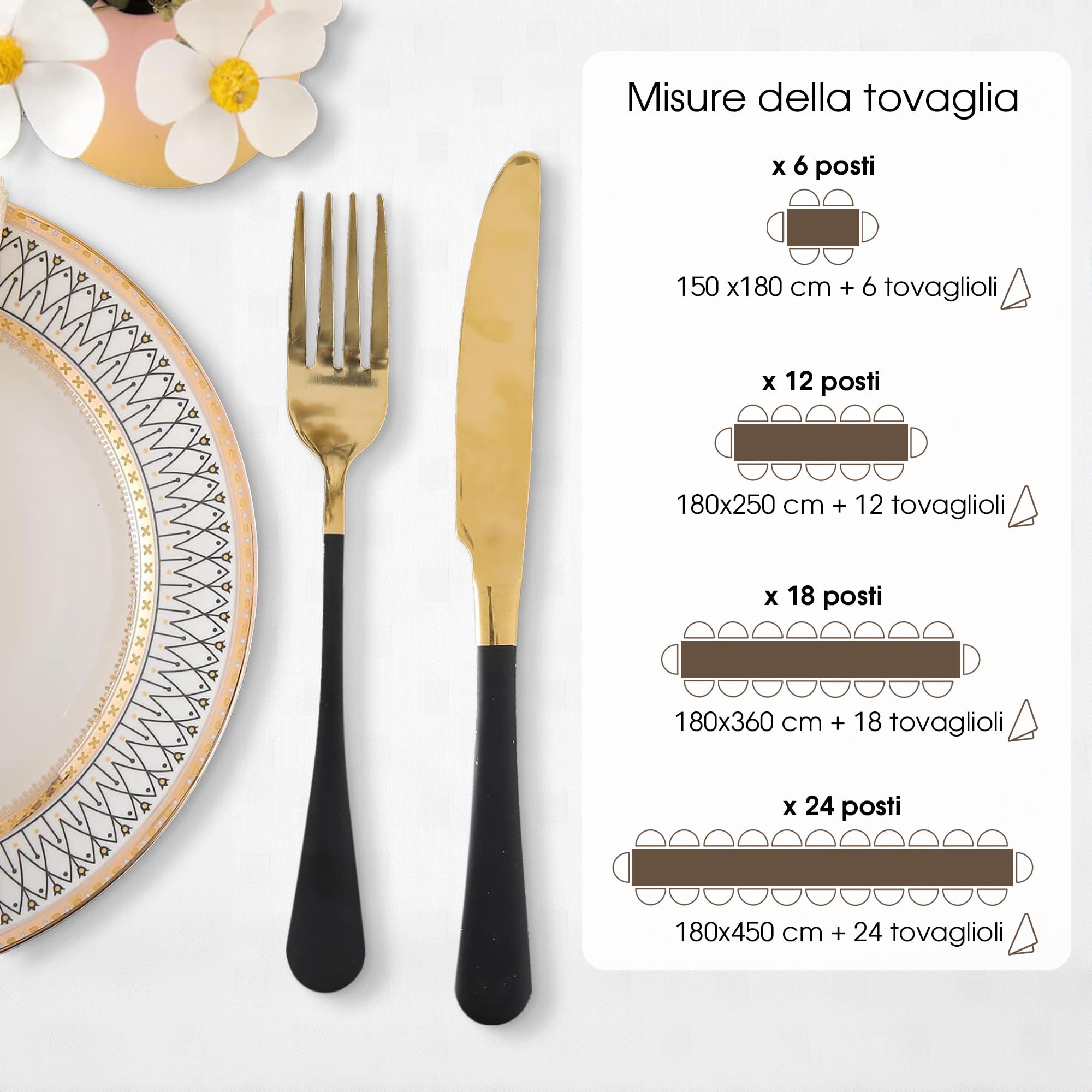 Nada Home Tovaglia Servizio da Tavola + Tovaglioli 12 Posti Damina in Cotone 0543