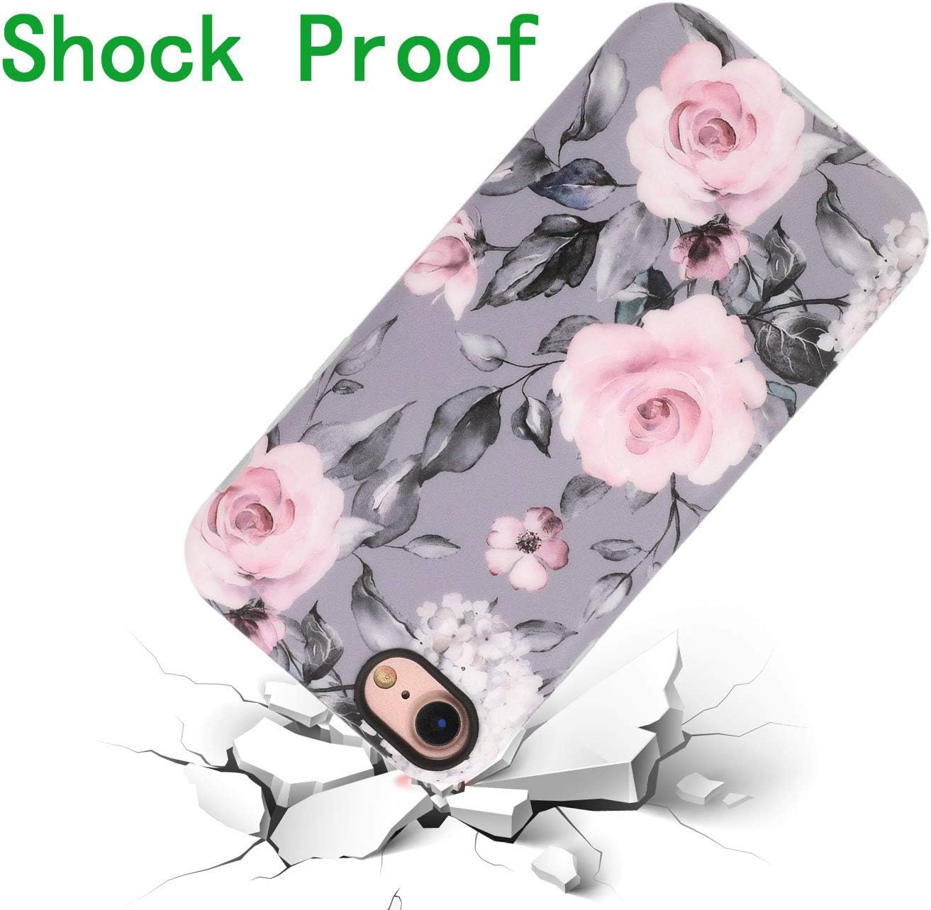A-Focus Compatible with New iPhone SE Case Rose, iPhone 8 Case Flower, iPhone 7 Case Floral, Frosted IMD Anti Scratch Flexible Slim TPU Rubber Case for iPhone 7/8 / SE 4.7 inch Matte Grey Rose