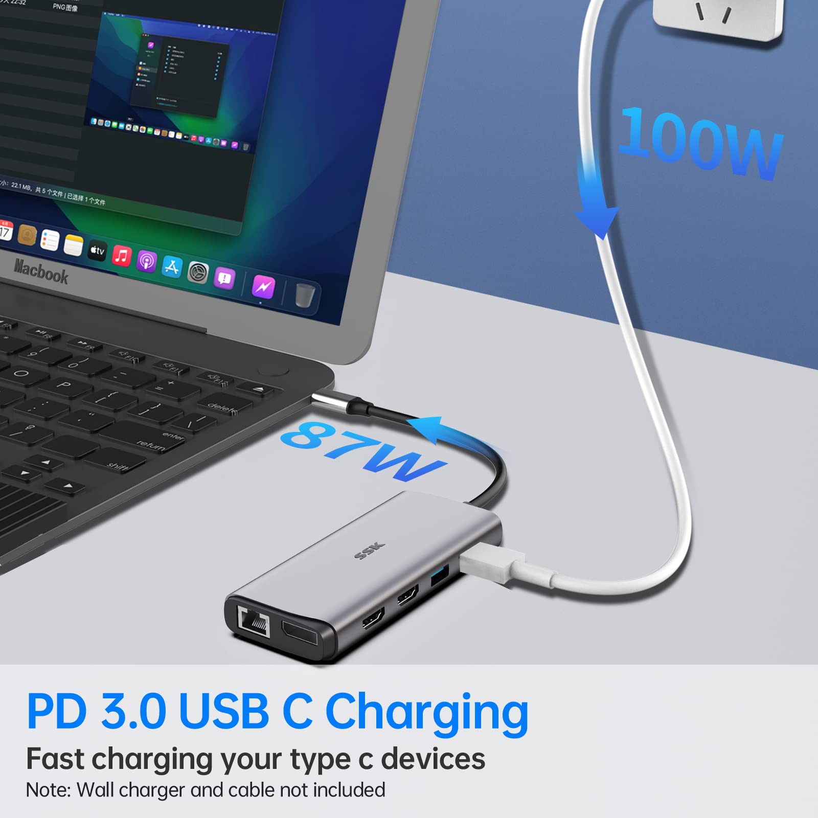 SSK 11 in 1 Laptop Docking Station,USB C HUB Dual 4K HDMI adattatore USB 3.0 Dock 100W PD USB C Con 1 Displayport, 3 USBs, Triplo Doppio Monitor multi-porta per MacBook/Air/Pro/XPS Dell HP Lenovo