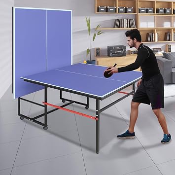 Table Tennis Table, 8 Ft Foldable & Portable Ping Pong Table Set with 2 Table Tennis Paddles, 3 Balls and Net for Indoor Outdoor Game