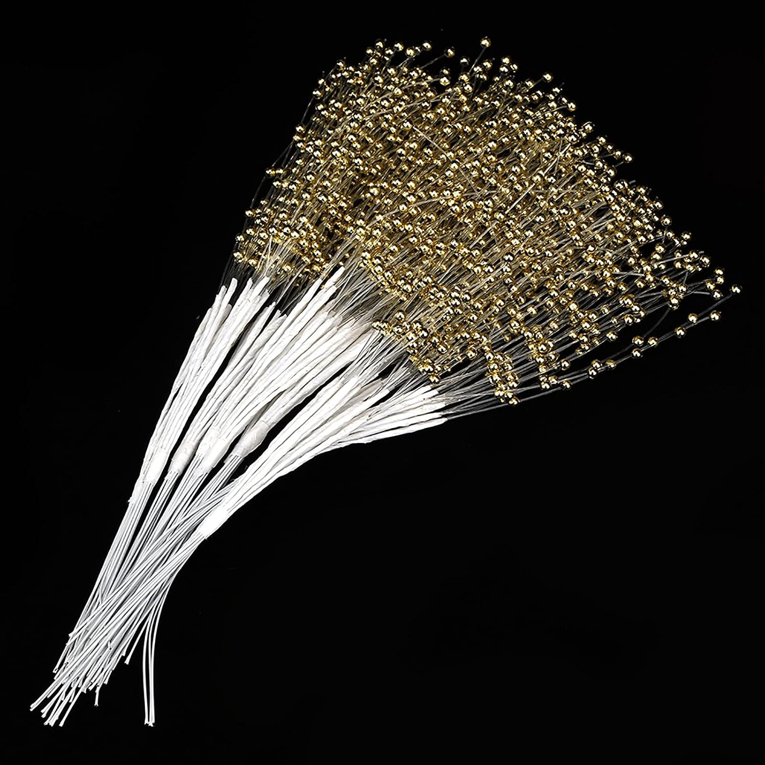 100 Pieces Silver Pearl Sticks,ABS Pearl Bead Stems, 9.8 Inch Pearl String for Bridal Bouquet Wedding Party Table Decor, DIY Craft Garland Corsage (Gold)