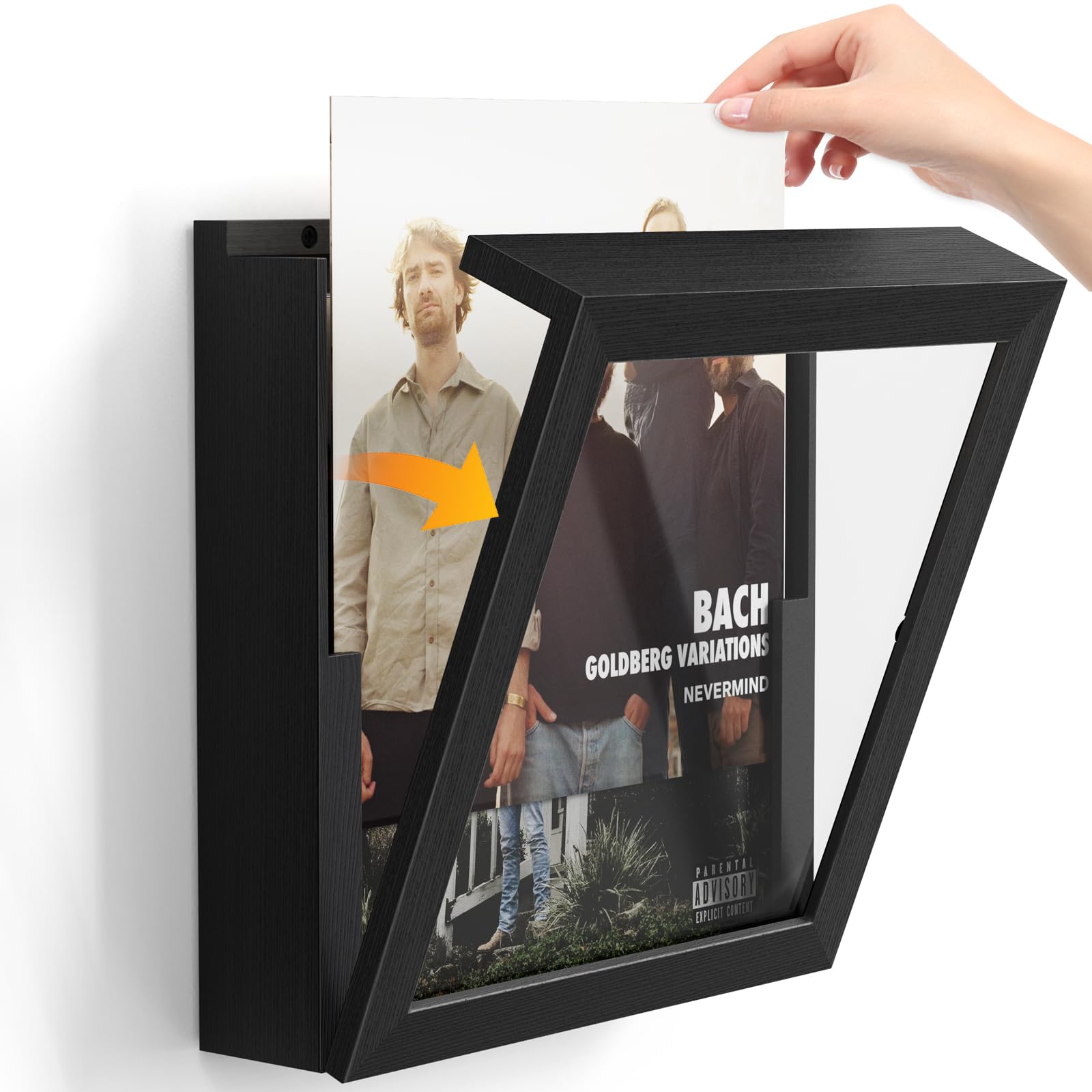 1 Pièces Meuble Vinyle, Ouverture sur Le Mur Avant, Bois Cadre Photo Vinyle pour Présenter Les Disques Poster, pour Exposer Les Pochettes de Disques Vinyles 12x12(Noir Épais)