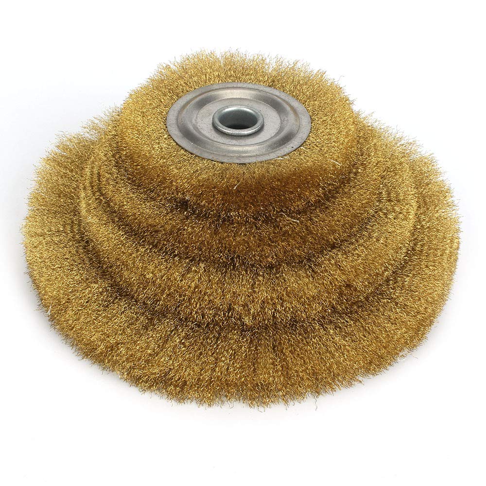 6-Inch Crimped Brass Flat Wheel Brush with 16mm Arbor 1-Pack