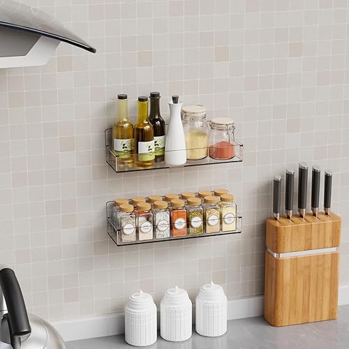 Miniatura 3 de Yieach Paquete de 4 soportes de pared transparentes para especias con adhesivo, 11.5 pulgadas de largo x 3.6 pulgadas de ancho, organizador de