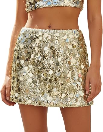 Womens Sequin Mini Skirt Shiny High Waist Short Pencil Skirt Bodycon Sparkly Party Outfits