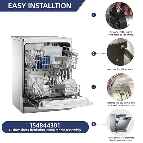 Miniatura 6 de 154844301 Motor de bomba de circulación para lavavajillas compatible con Frigidaire Kenmore Crosley Kelvinator Kit con juntas tóricas Reemplazar