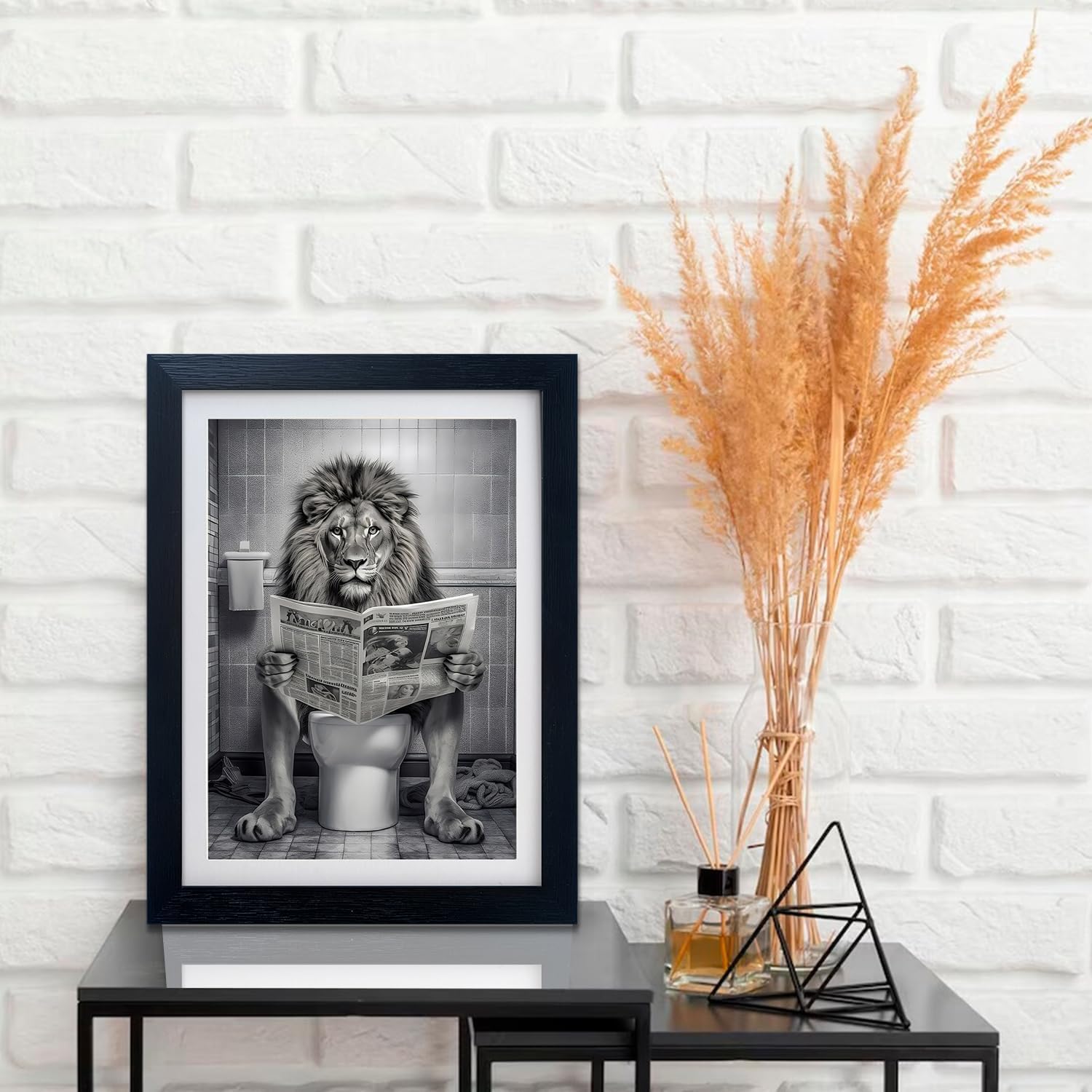 Bathroom Wall Decor Black and White Lion in Toilet Picture Print Funny Bathroom Wall Art Animal Artwork - Image 7