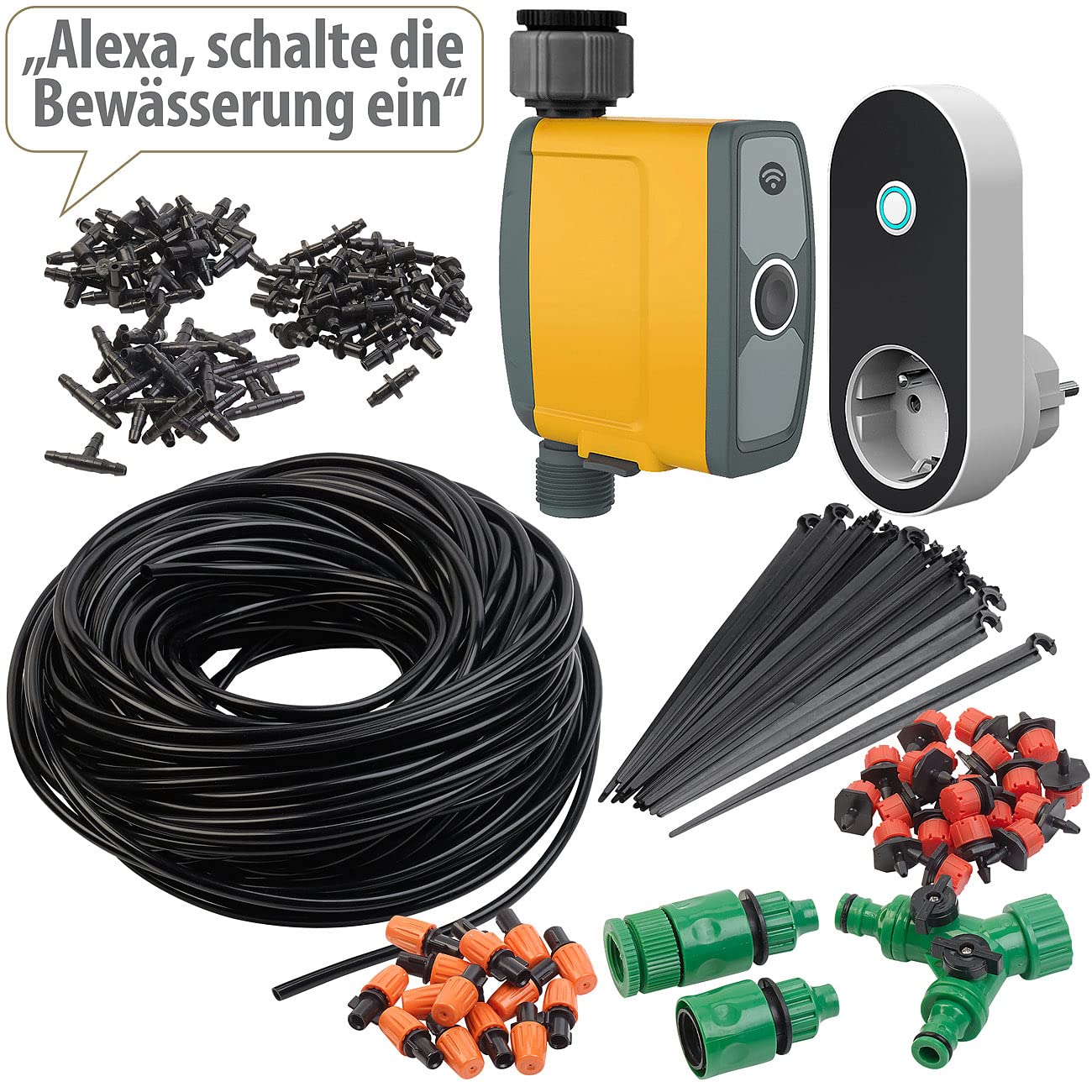 Royal Gardineer Tröpfchenbewässerung Set: 136-teiliges Pflanzen-Bewässerungs-Set, inkl. WLAN-Bewässerungsuhr (Beregnung, WLAN Bewässerungscomputer, Grow)