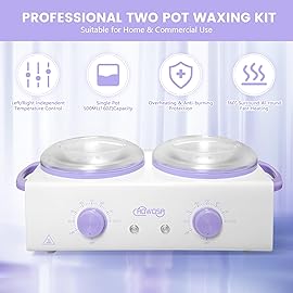 Professional Waxing Kit Wax Warmer Double Pot Wax Heater Machine for Hair Removal, Large Waxing Pot for Spa Salon Beauty Esthetician Home, with Non-Stick Easy Clean Pot, 50 Sticks & 20 Collar, White