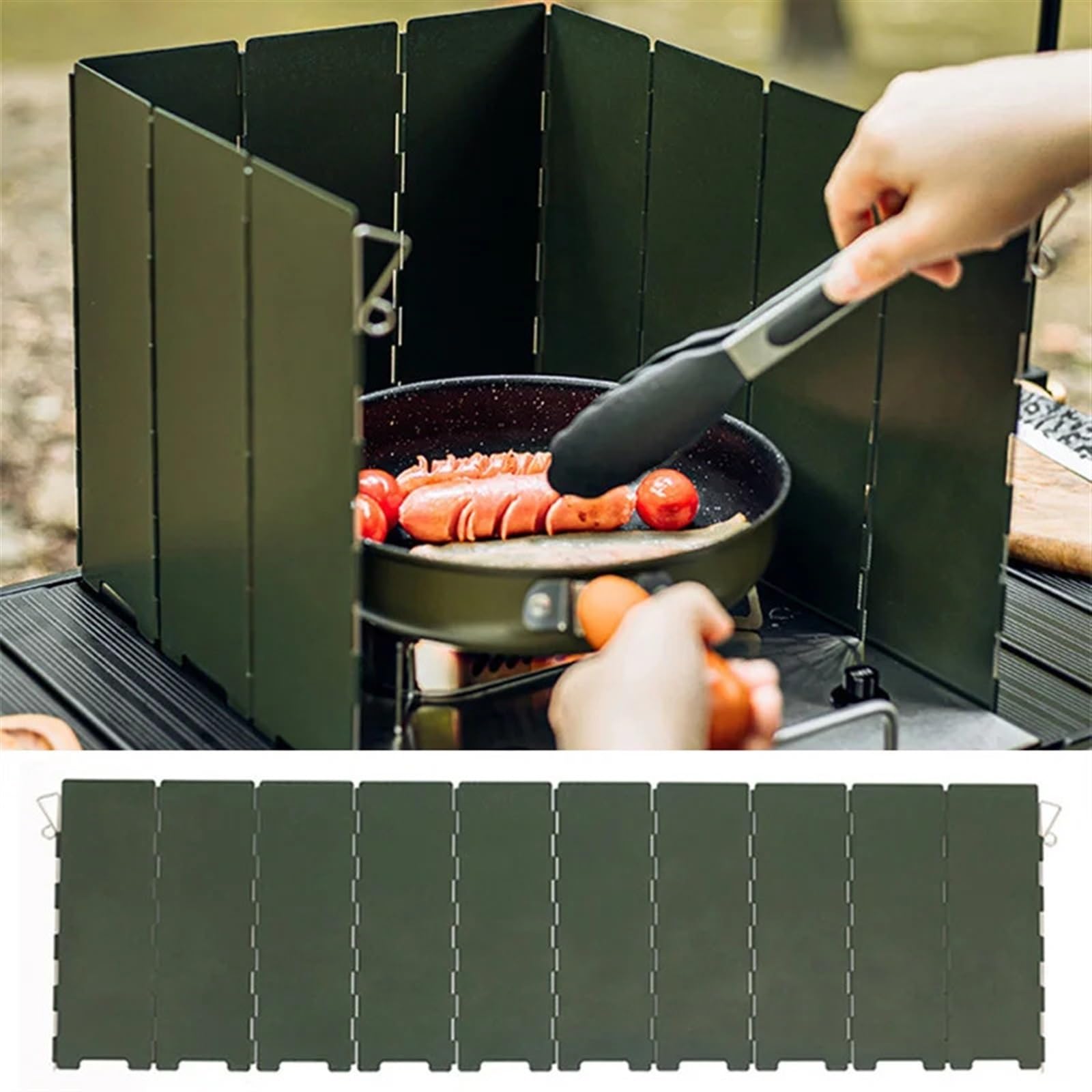 Parabrezza for fornello da campeggio in ferro 10 pezzi | Multicolor 10 pezzi: campeggio all'aperto, picnic, escursionismo, barbecue, zaino in spalla(Khaki cloth bag)