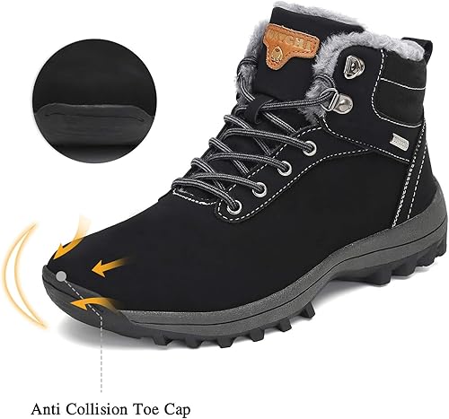 Miniatura 3 de Mishansha - Botas de senderismo, con forro de cuero, resistentes al agua y antideslizantes para hombre o mujer, hasta el tobillo, de invierno