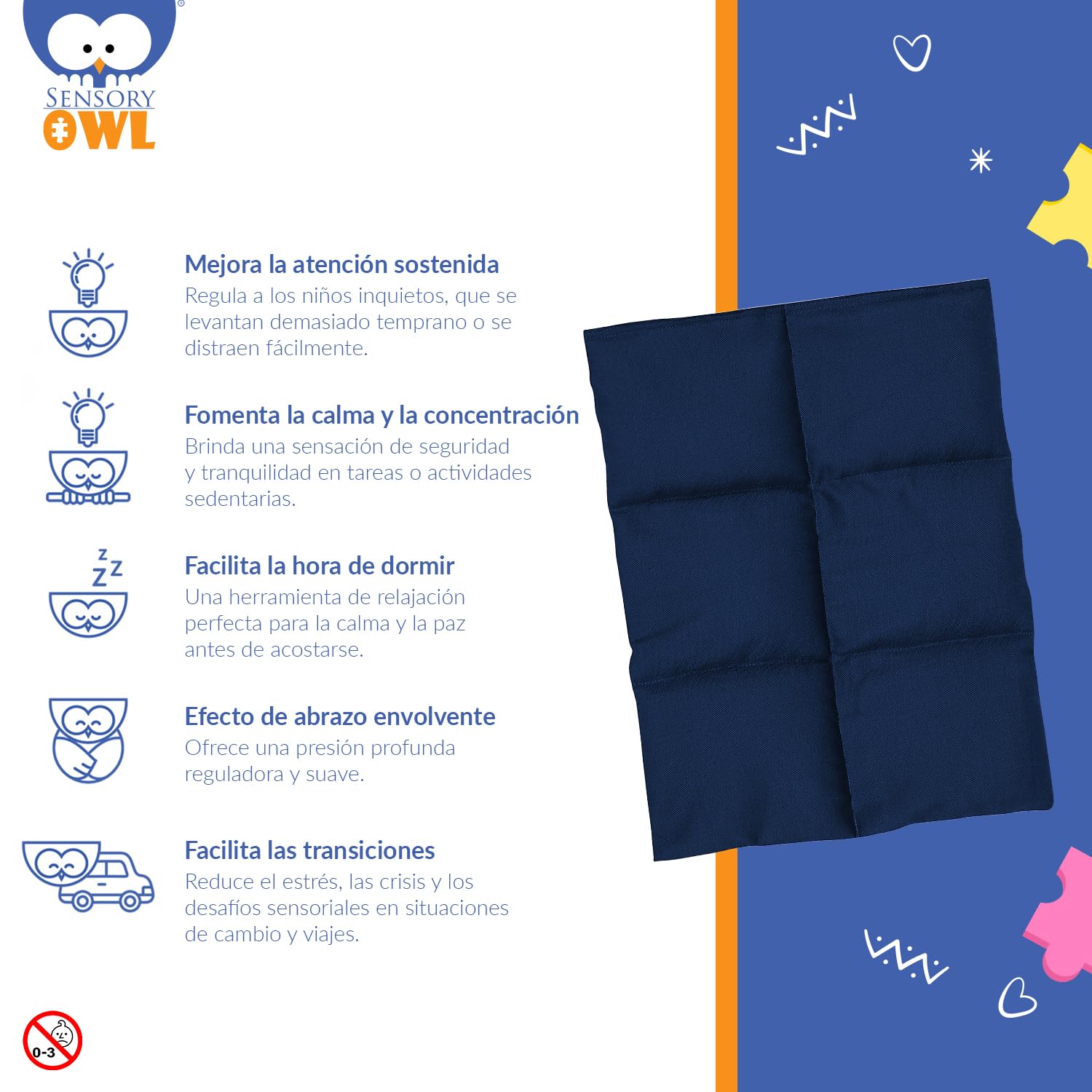 Almohada Pesada Cojin Sensorial De Regazo Suave Terapéutico para Niños Y Adultos Alivio del Estrés Ansiedad Auto-calmante Relajante 30 x 40 cm 4kg Azul Marino