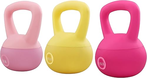 Miniatura 9 de Fitvids Pesas rusas suaves, con relleno de arena de mar y hierro para mujeres y hombres, pesas rusas de vinilo suave codificadas por colores, varios