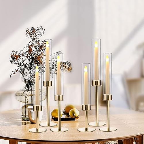 Miniatura 6 de VINCIGANT Portavelas dorado a granel 6 para centro de mesa, portavelas de metal con pantalla acrílica para bodas, fiestas, Halloween, Navidad,