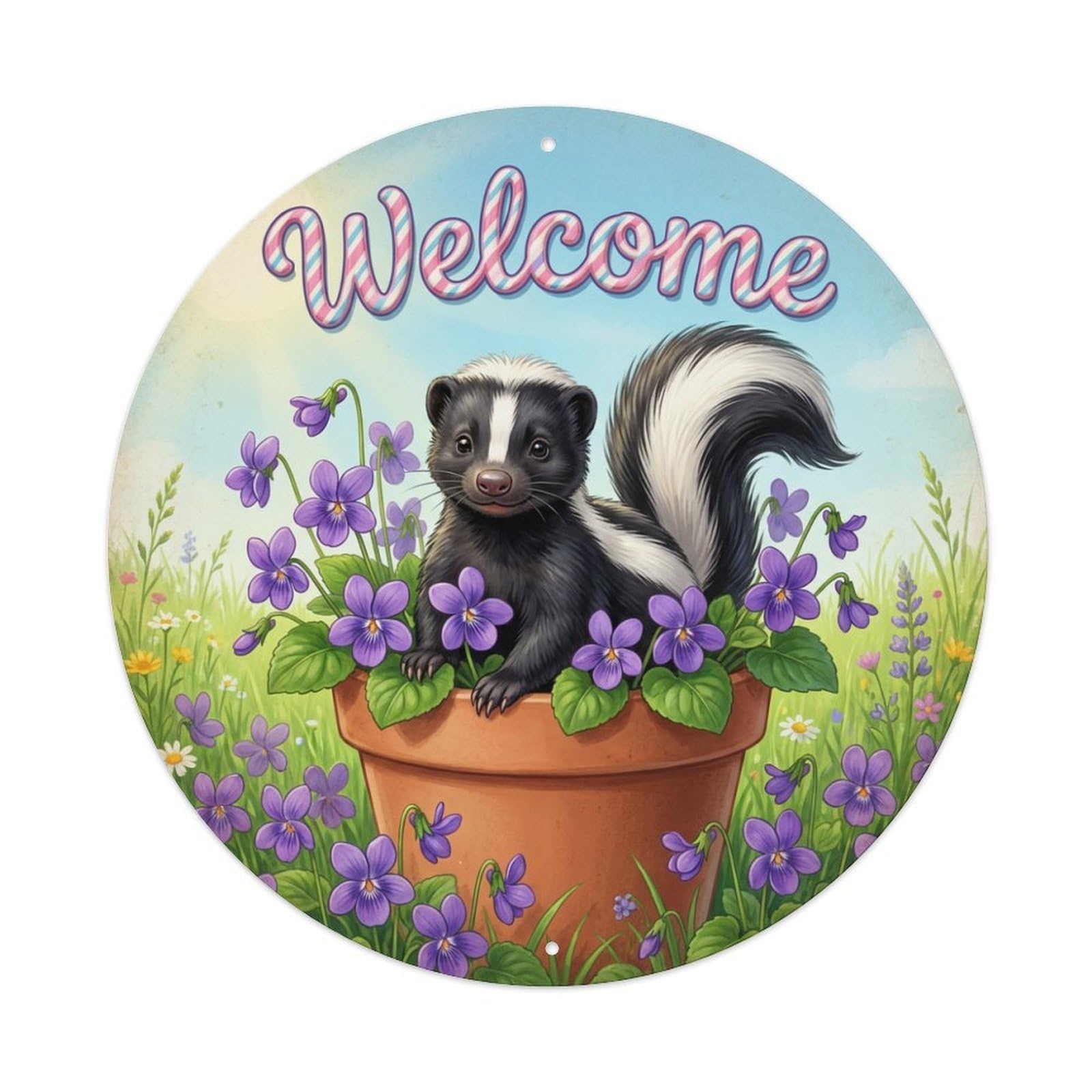 Welcome Skunk Violet Patch Metal Tin Sign
