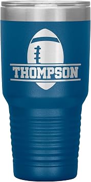 Personalized Football Tumbler With Name - Football Cup - 30oz Insulated Engraved Stainless Steel Football Travel Mug Blue