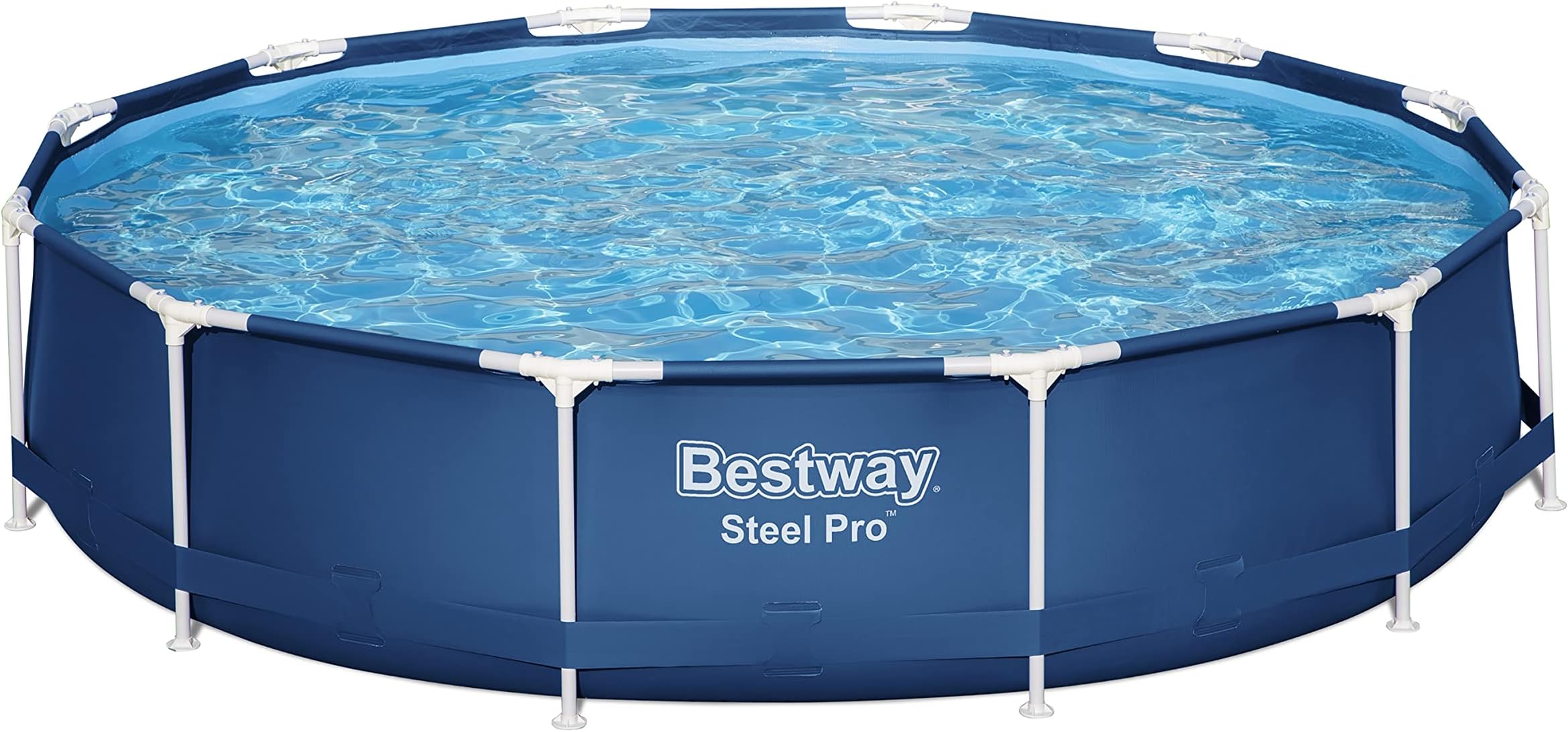 Bestway Steel Pro Round Pool Set 12' x 30"/3.66m x 76cm, Swimming Pool, Above Ground Round Paddling Pool, Corrosion-resistant Steel Frame, Sturdy & Durable, Family Pool