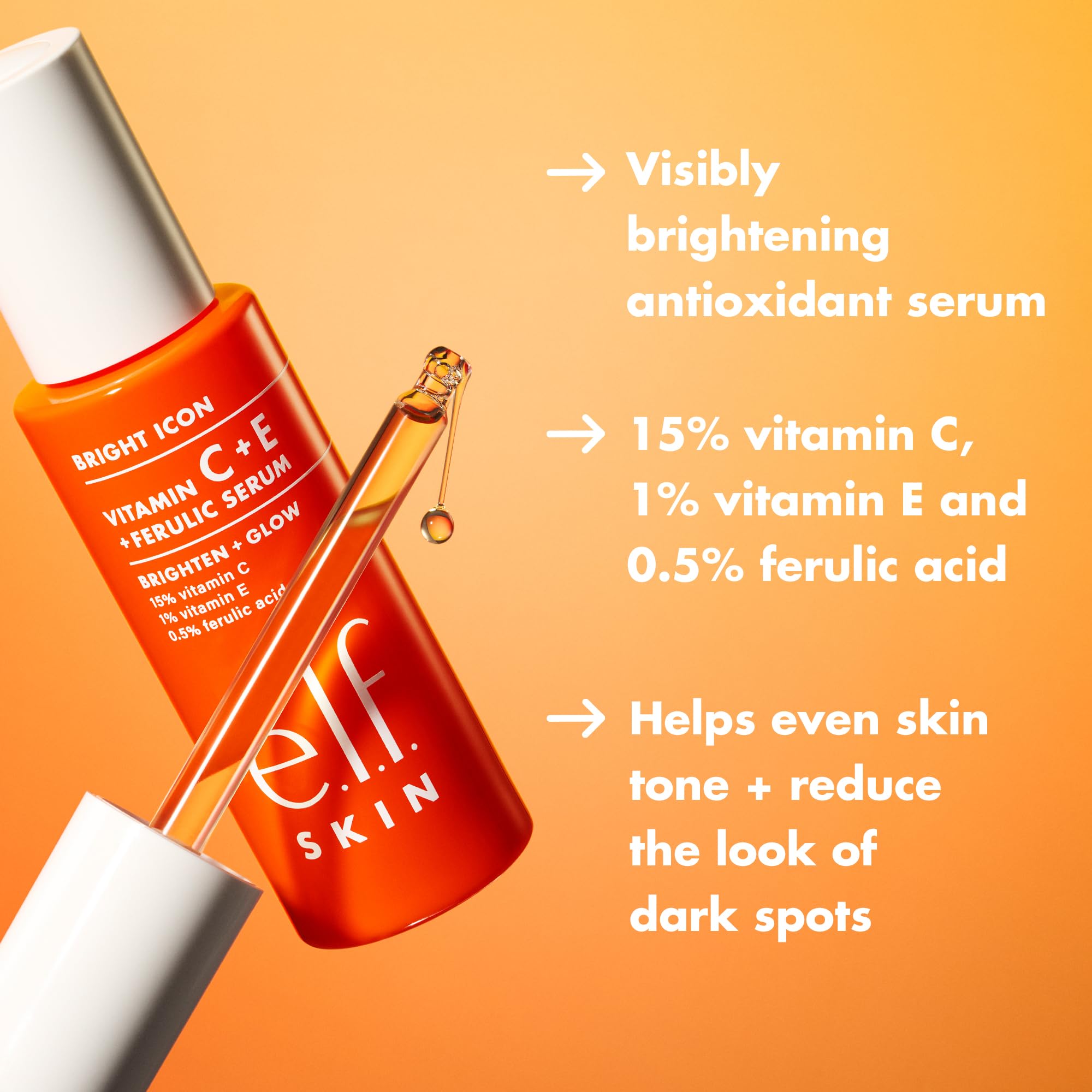 e.l.f. SKIN Bright Icon Vitamin C + E + Ferulic Serum, Brightening & Soothing Face Serum, Helps Even Skin Tone - Image 3