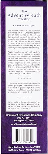 Miniatura 4 de Juego de velas de Adviento navideño (set de 4) - Fabricado en EE. UU. - Velas cónicas de cera de 10 pulgadas - 3 velas moradas y 1 vela rosa