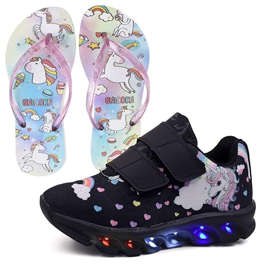 Tenis Infantil De Led Unicornio Calce Facil Meninas LIGHT + Chinelo