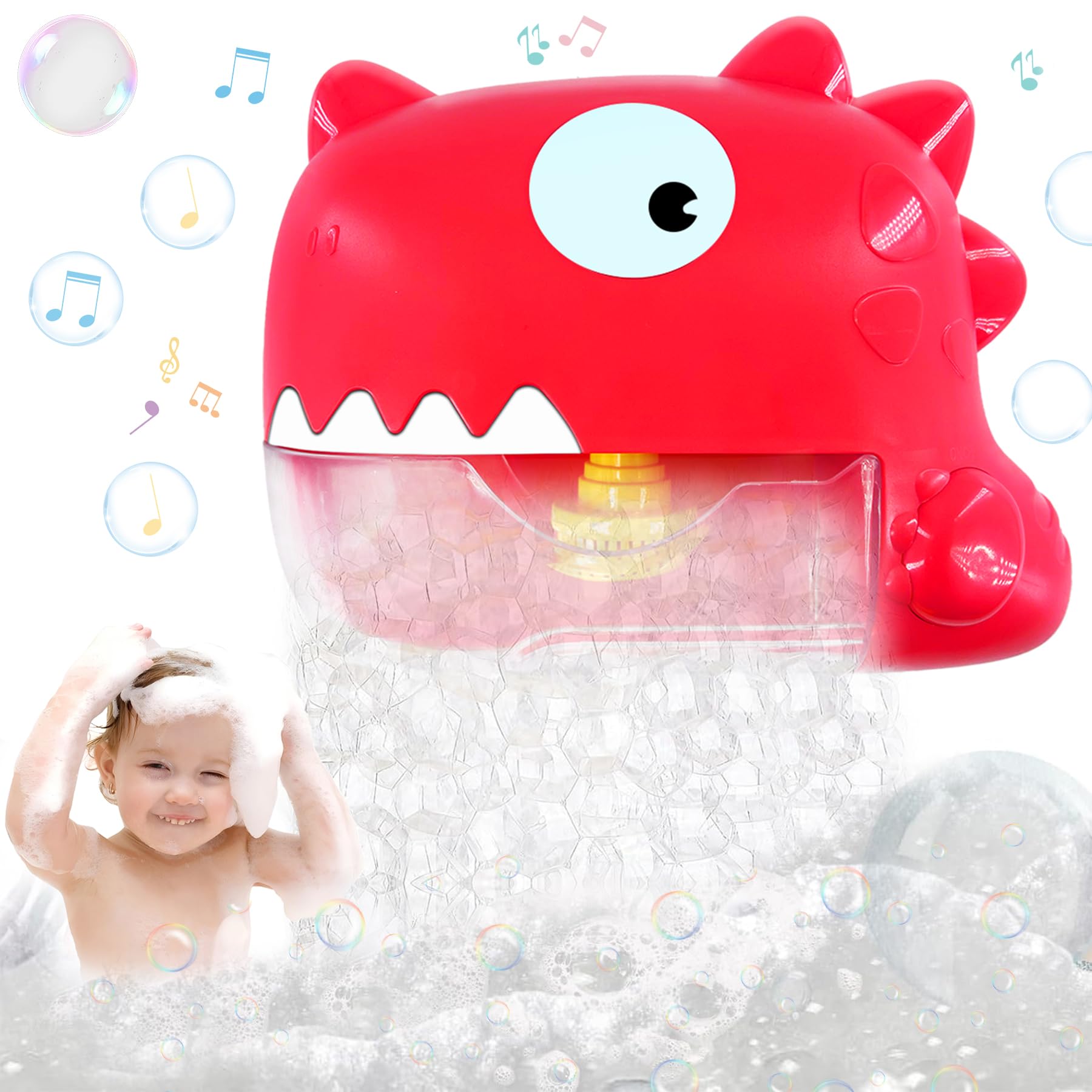 Zaztytoy Juguete de Burbujas Bañera de Dinosaurio, Juguetes Baño para Niños a Partir de 1 Año, Juguete Bañera con Música, Impermeable y Fácil de Instalar, Apto para Bañeras y Salas de Juegos (Rojo)